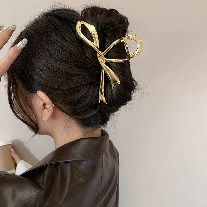 2024 New Vintage Ribbon Bow Hair Claws Exquisite Metal Hair Clip Clasp Hairpins For Women Hair Accessories Barrettes Shark Clips - Image 2