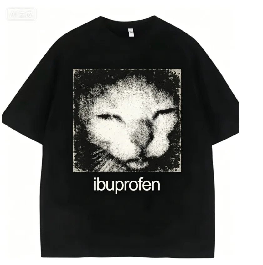 2026 Vintage Funny Ibuprofen Cat Meme Graphic T Shirt Men Women Humor Fashion T Shirts Oversized Casual Streetwear T-shirts - Image 2