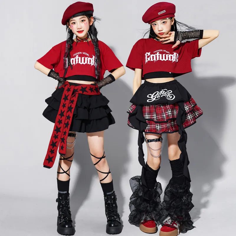 Girls K-pop Fashion Crop Top Bud Skirts Children Hip Hop Street Dance Costume Kids Streetwear Girl Group Jazz Summer Clothes Set - Image 4