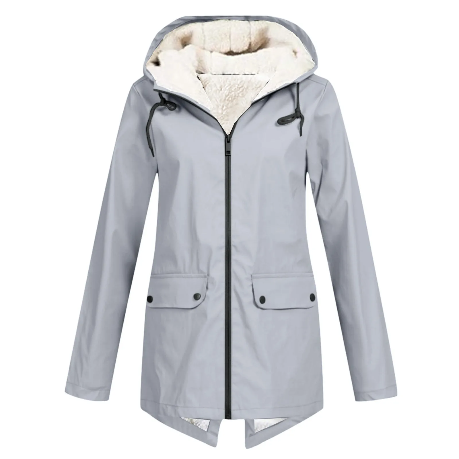 Women Plush Thicken Jacket Solid Zipper Windproof Raincoat Outdoor Hooded Jacket Autumn Winter Camping Climbing Clothes - Image 2