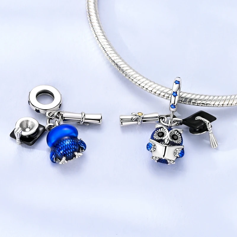 2026 New 925 Sterling Silver Graduation Cap Pendant Bead for Women's Bracelet DIY Jewelry Gift for Friends - Image 5