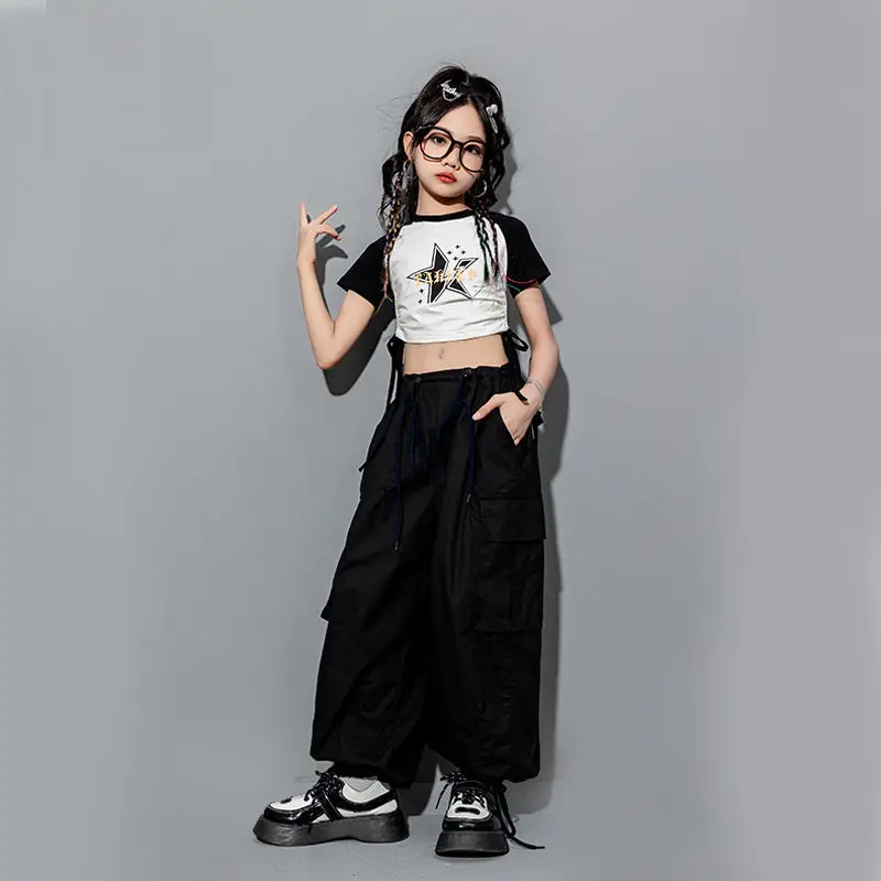 Girls Loose Casual Cargo Pants Fashion Korean Street Style Hip Hop Trousers Wide Leg Pants with Belt for School Vacation Daily - Image 4