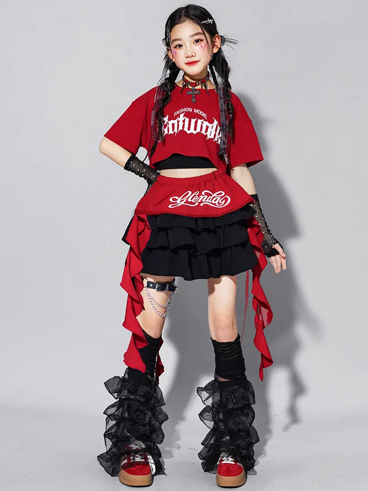 Girls K-pop Fashion Crop Top Bud Skirts Children Hip Hop Street Dance Costume Kids Streetwear Girl Group Jazz Summer Clothes Set - Image 6