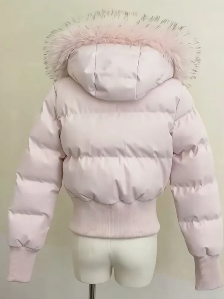 Women Winter Faux Fur Collar Hooded Parka Puffer Jacket Japanese Street Style Long Sleeve Zip Up Y2K Short Coats Daily Wear - Image 5