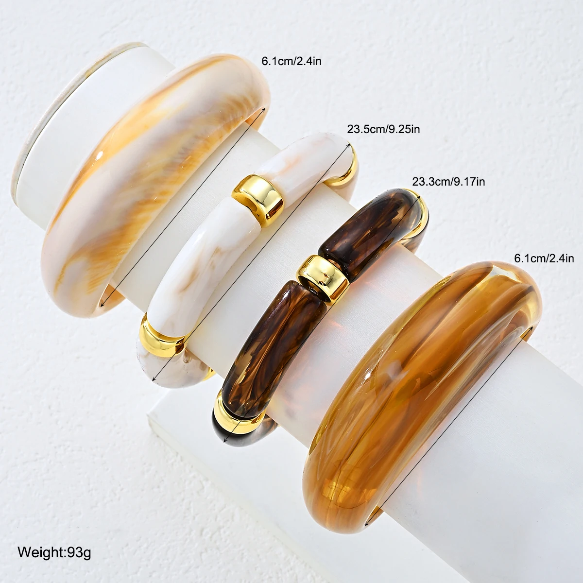 4Pcs Resin Bamboo Curve Bracelet Set For Women Amber White Chunky Trendy Acrylic Cuff Bangles Party Daily Wear Jewelry Gift 2026 - Image 6