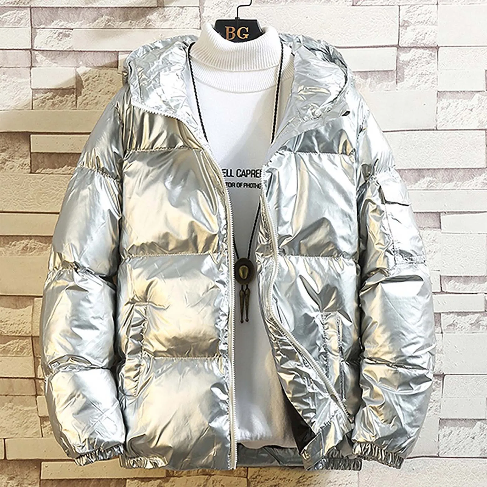 Men's Winter Parkas Solid Color Casual Glossy Warm Down Jacket With Hood Fashion Zipper Fleece Lined Puffer Outwears Jacket - Image 2