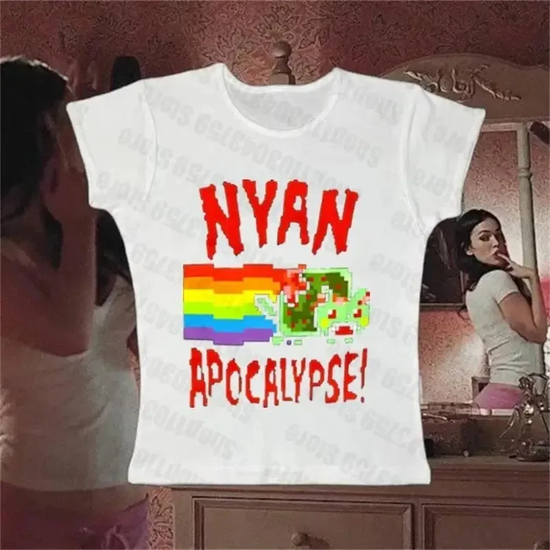 2024 Nnew Aesthetics Letter Print Baby Tees Female Y2K Clothes Star Tops Women Tshirt Harajuku Retro Fashion Gothic Crop Top - Image 2