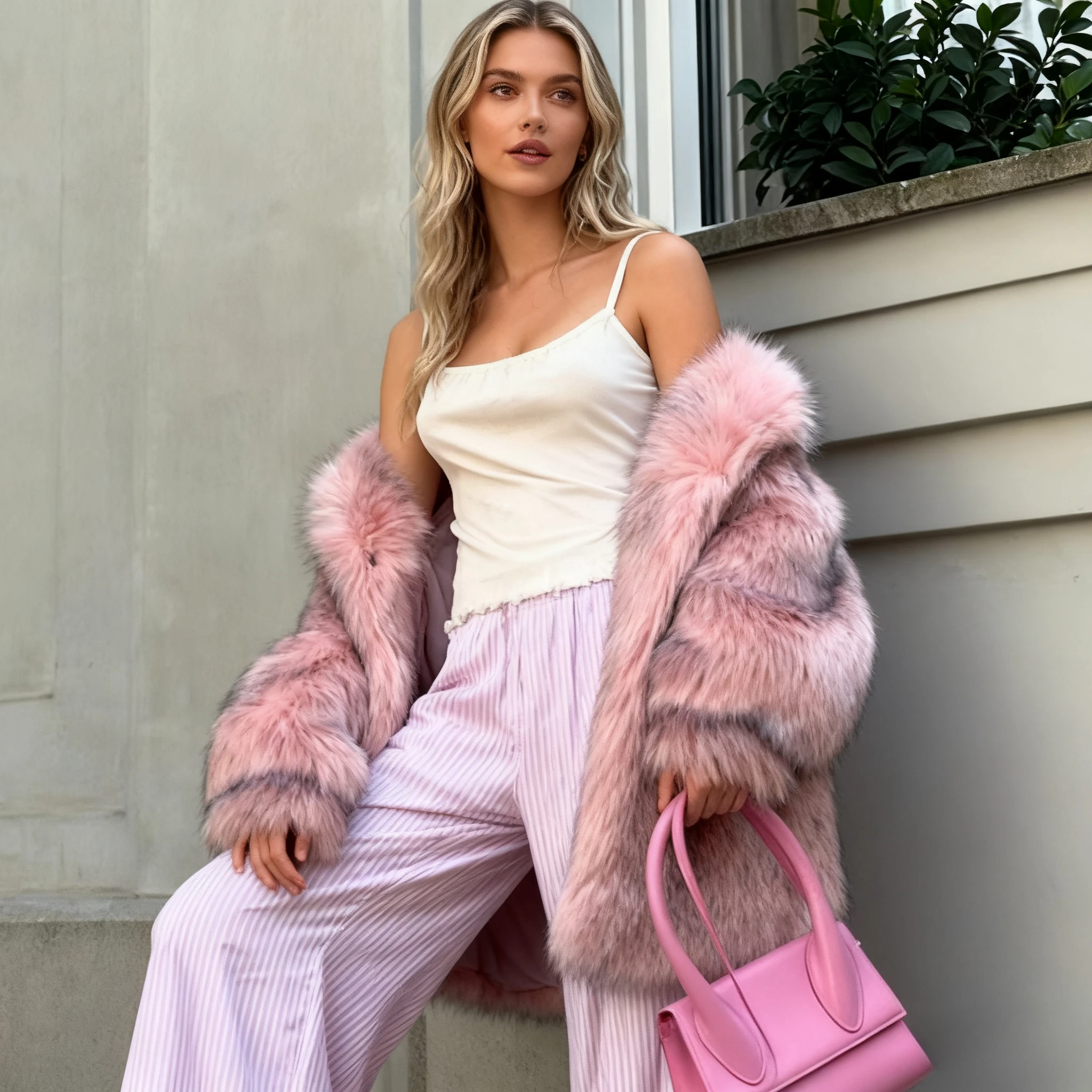 Pink Faux Fur Coats Jackets Women Mid Length Coat Thick Warm Streetwear Jacket Work Jackets Outerwear Open Stitch Autumn Winter