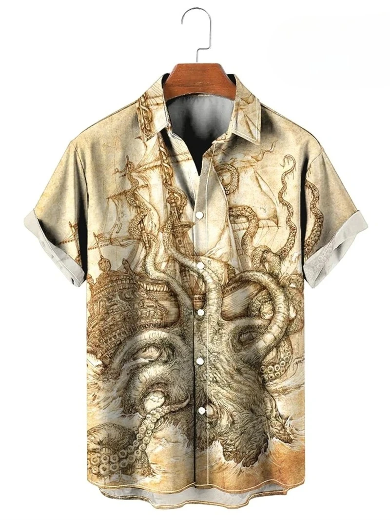 Vintage Button Up Shirt Man 3d Map Printed Short Sleeve Hawaiian Shirt Lapel Men's Clothing Casual Fashion Tops Oversized Tshirt - Image 6