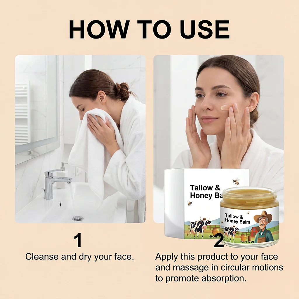 Beef Tallow Honey Face Cream Daily Moisturizing, Smooth and Delicate, Protects Facial Skin, Refreshing and Easily Absorbed Moist