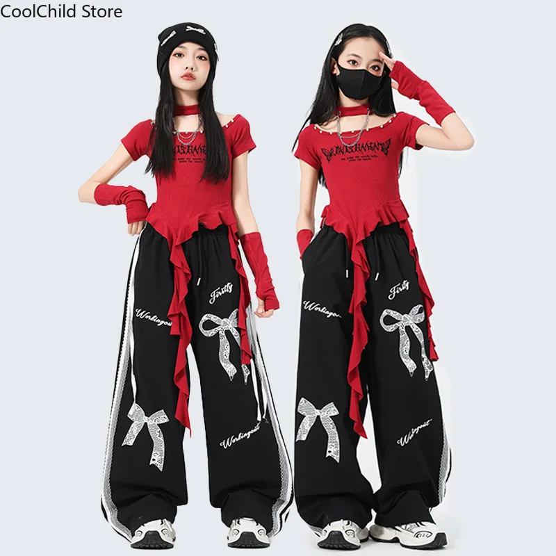 Girls K-pop Irregular Crop Top Street Dance Loose Pants Girl Group Clothes Set Kid Jazz Cute Costume Children Hip Hop Streetwear - Image 3