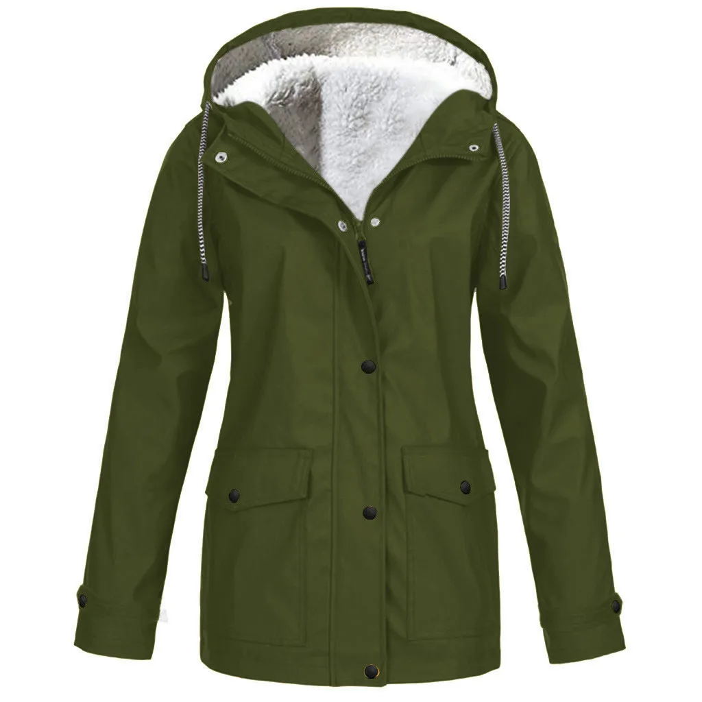 Women's Autumn Winter Plus Velvet Jacket Windproof Waterproof Hooded Coat Outdoor Sports Cloths For Climbing Cycling Fishing - Image 4
