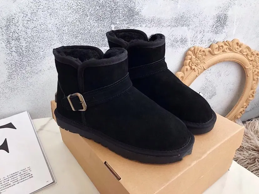 genuine sheep wool, classic sheepskin mini snow boots, casual warm chestnut boots for women platform boots - Image 2