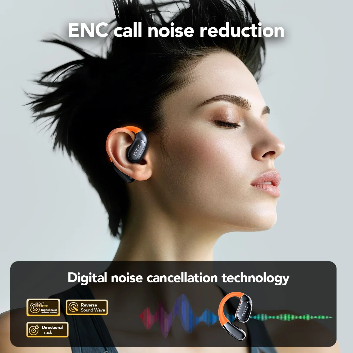 Bluetooth Wireless Headset HTC NE27 AI Real-Time Language Translator Earbuds Ear Hook Touch LCD Display ENC 2026 Choice - Image 6