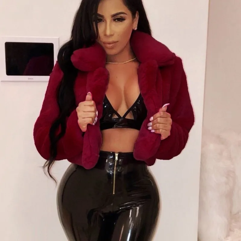 Women's Fashion Faux Fur Open Stitch Lapel Crop Jackets Women Short Coats Autumn Winter Long Sleeve Solid Warm Coat Outer Wear - Image 6
