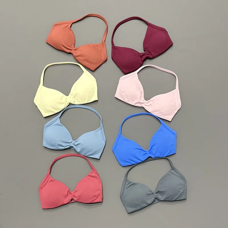 HISTELLO Sports Bra Women Seamless Halter Style Elastic Support Padded Chest Lift Body Shaping Daily Sport Yoga Workout Gym Tops