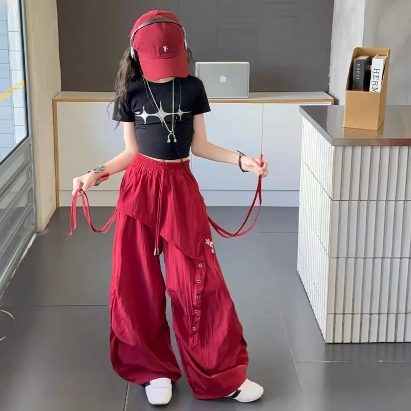 New Summer Girls Thin Quick Dry Pants Stylish Hip Hop Skirt Pants Kids Casual Trousers Streetwear Baggy Pants for Teens Girls - Image 4