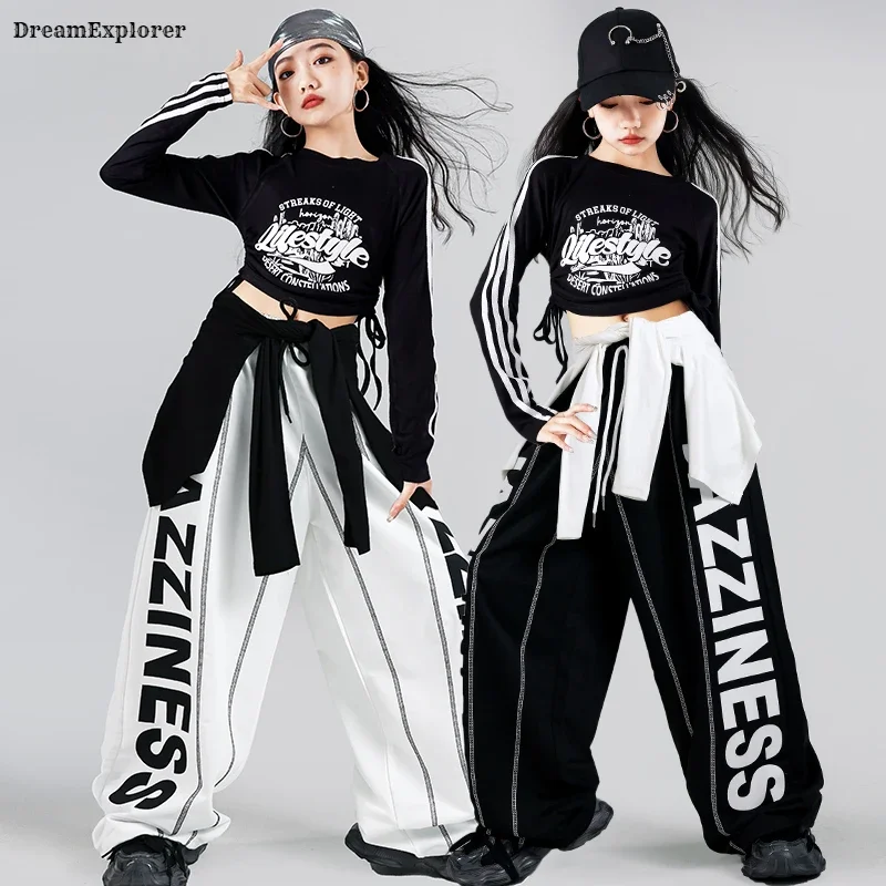Girls K-pop Crop Top Cardigan Joggers Pants Child Hip Hop Stage Costume Kids Streetwear Jazz Street Dance Girl Group Clothes Set - Image 4