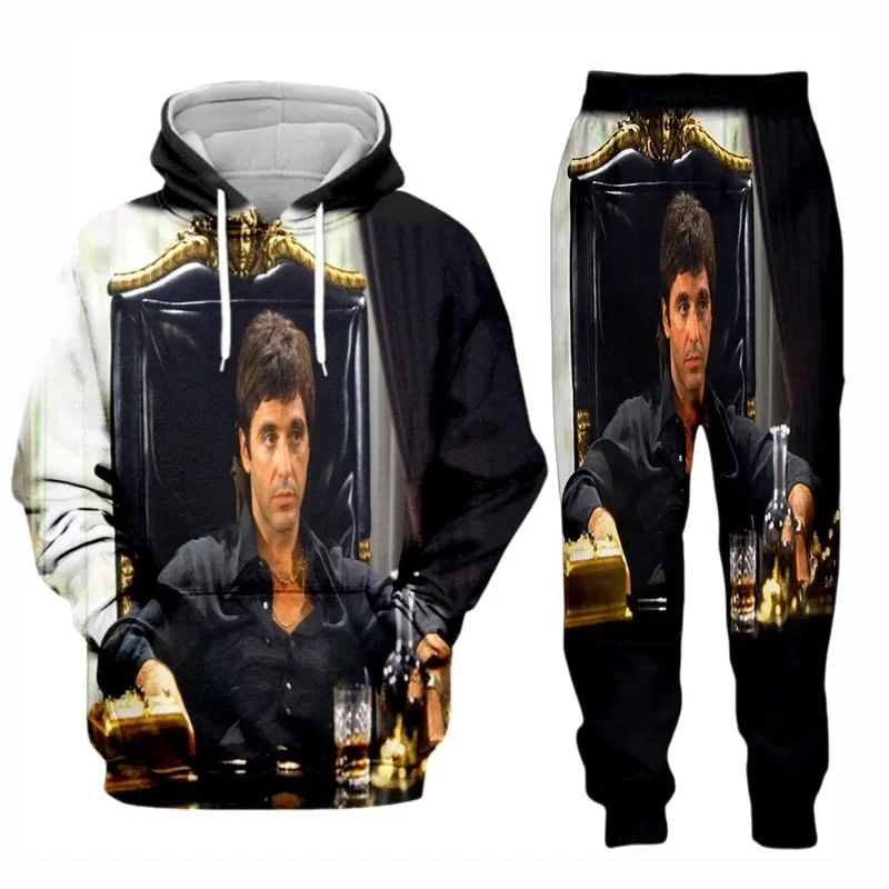 Popular Classic Movie Scarface 3D Printing Hoodie Suit Men Sweatshirts Sweatpants Casual Two Piece Tracksuit Sport Suits