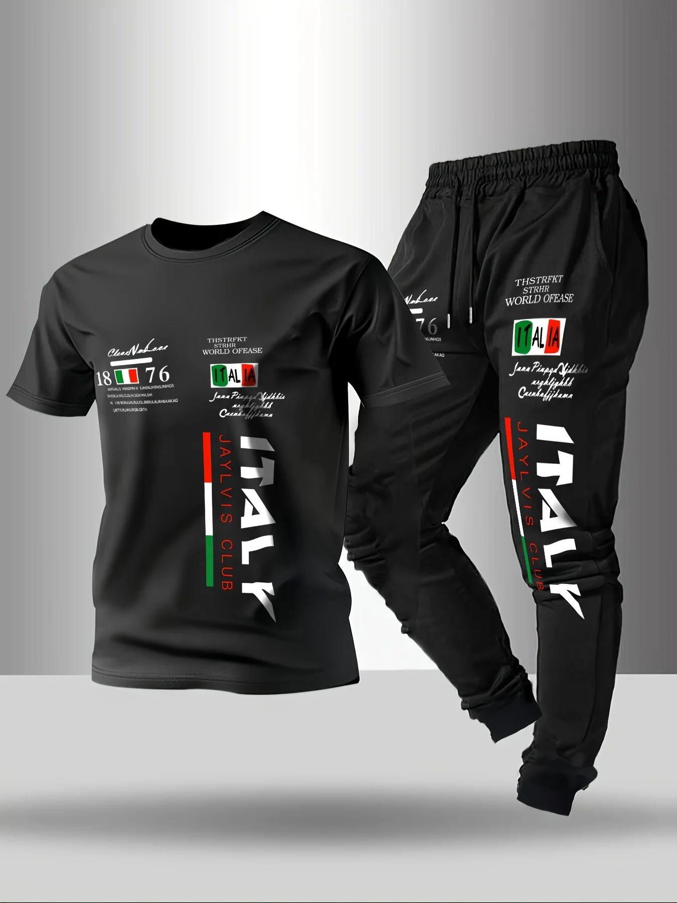 Summer fashion men's Italian letter print breathable and comfortable round neck T-shirt and pants set outdoor casual wear