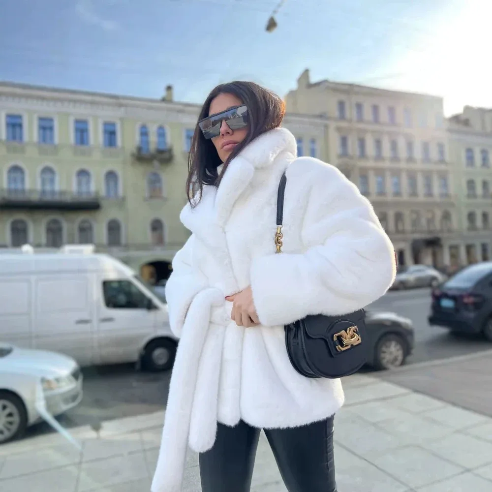 Women Faux Fur Short Coats Jackets Stand Collar Coat Thick Warm Y2k Streetwear Jacket Elegant Lace Up Outerwear Autumn Winter - Image 5