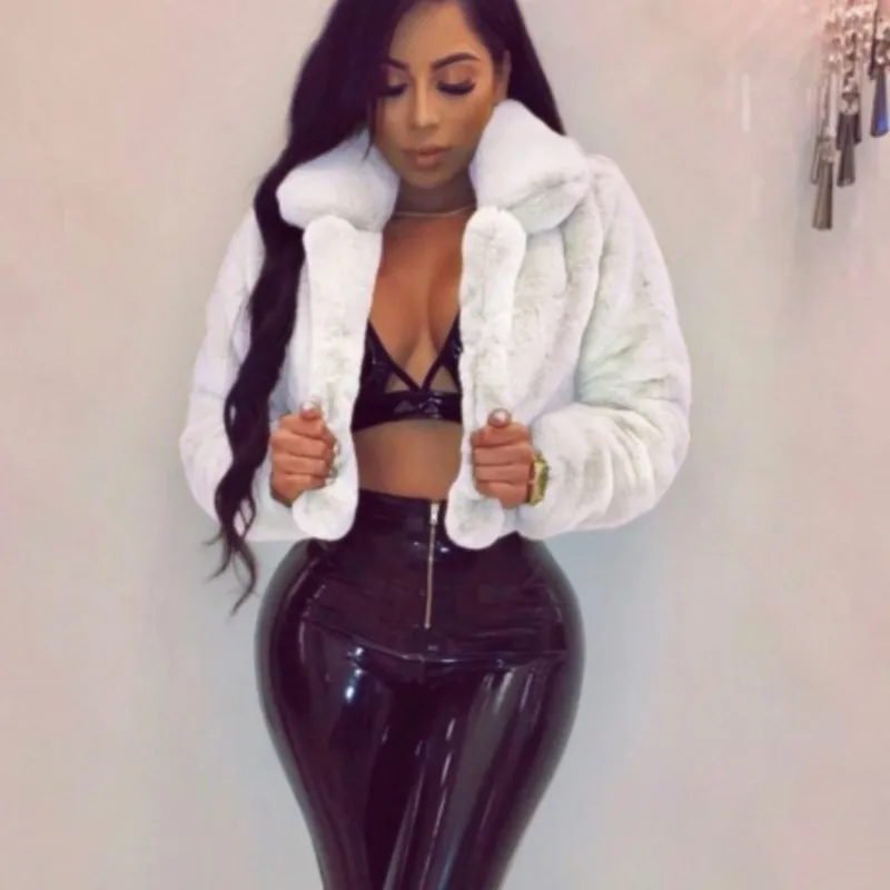 Women's Fashion Faux Fur Open Stitch Lapel Crop Jackets Women Short Coats Autumn Winter Long Sleeve Solid Warm Coat Outer Wear - Image 4