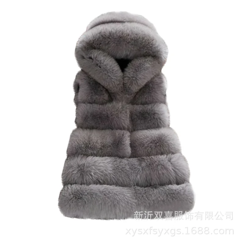 Faux Fox Fur Vest Coats Women Loose Mid Length Fur Jackets Hooded Sleeveless Thick Warm Fur Casual Slim Fit 2025 Autumn Winter - Image 6