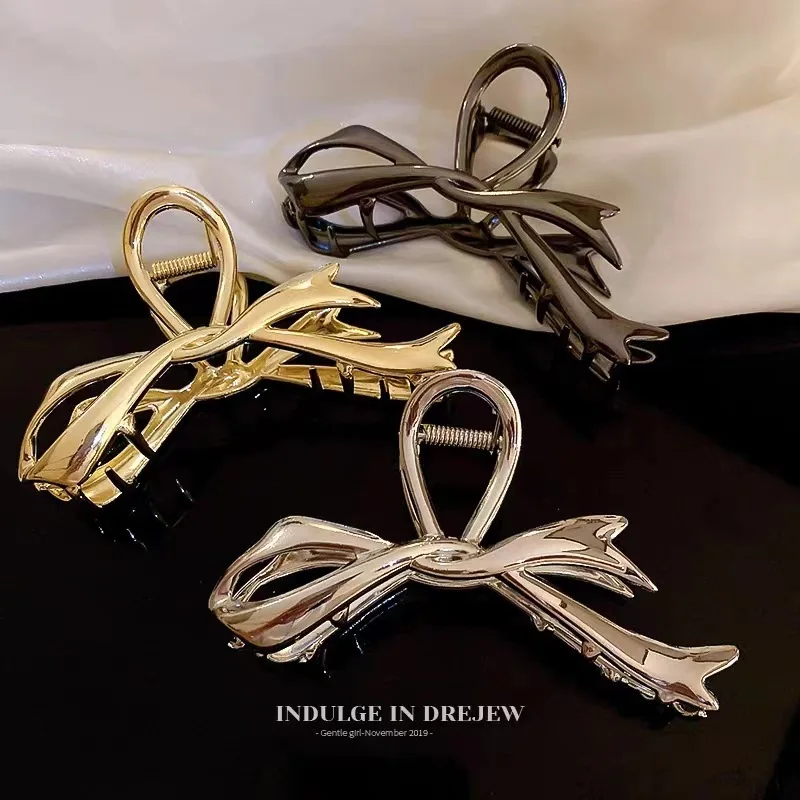 Metal Hair Clip Fashion Barrettes Korean Geometric Black Bow knot Hair Claw for Women Thick Thin Accessories Bath Crab Clamp - Image 3