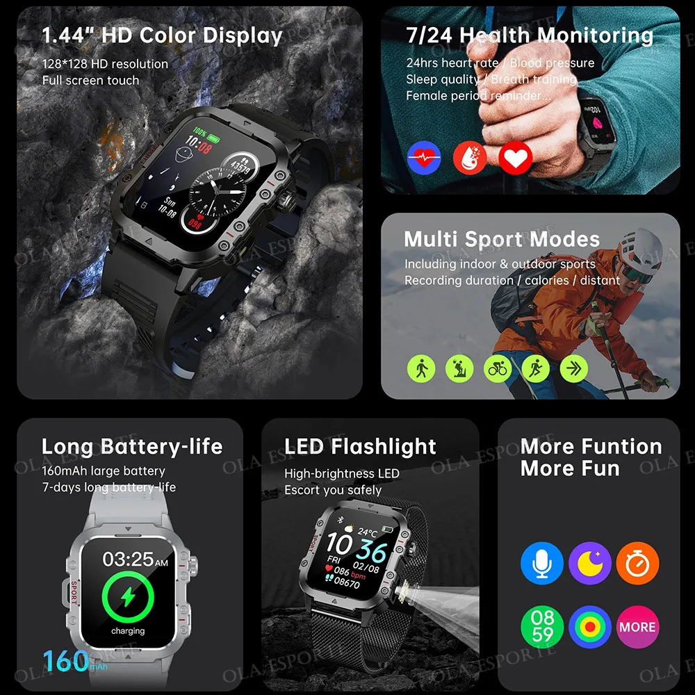 2026 Military Smart Watch Men 3ATM Outdoor Sports Fitness Tracker Blood Pressure Health Monitoring BT Call GPS Smartwatch Ht30 - Image 2