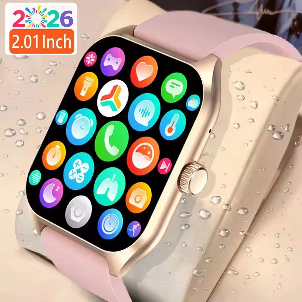 2026 New Smart Watch For Android IOS 2.01Inch Color Screen Bluetooth Call Blood Oxygen/Pressure Monitoring SmartWatch Women HT30