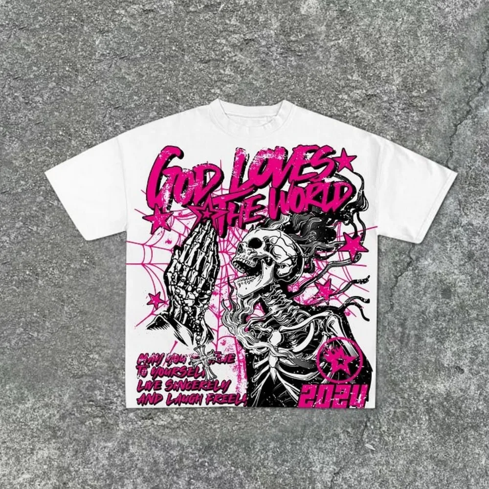 Summer men's fashion style skull print comfortable and breathable with round neck T-shirt outdoor warning top