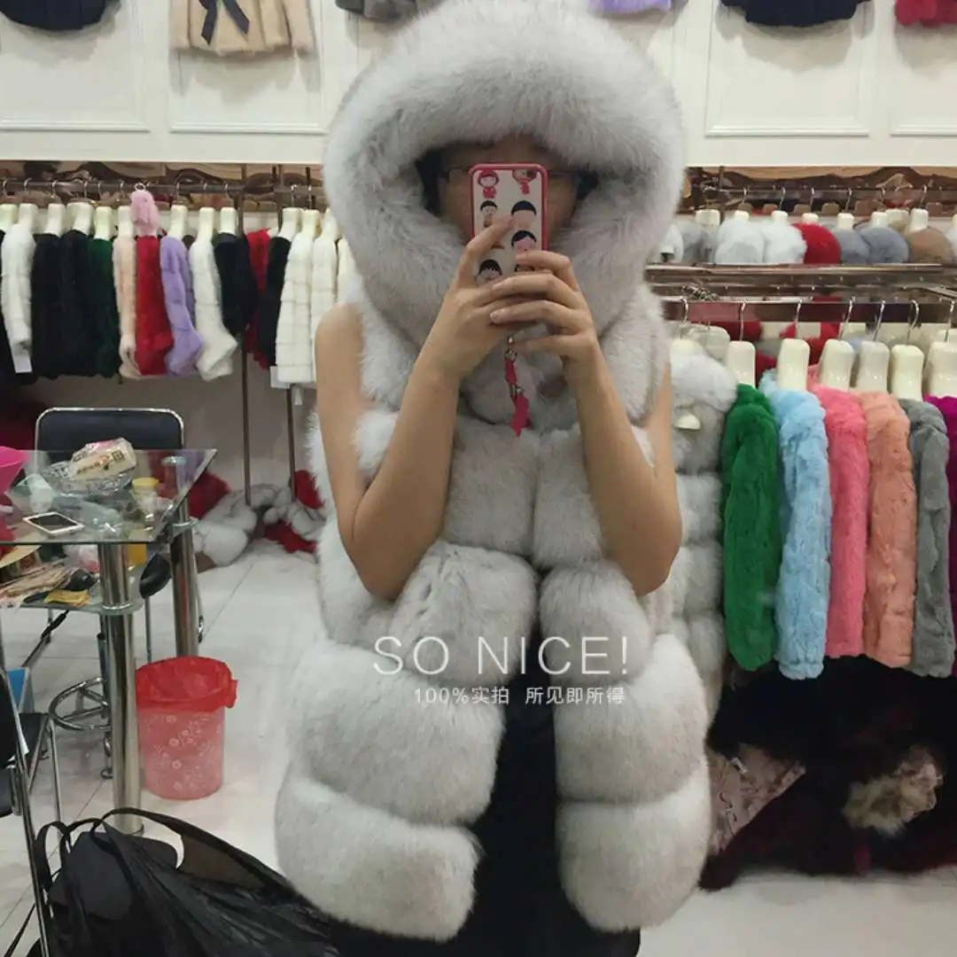 Faux Fox Fur Vest Coats Women Loose Mid Length Fur Jackets Hooded Sleeveless Thick Warm Fur Casual Slim Fit 2025 Autumn Winter - Image 2