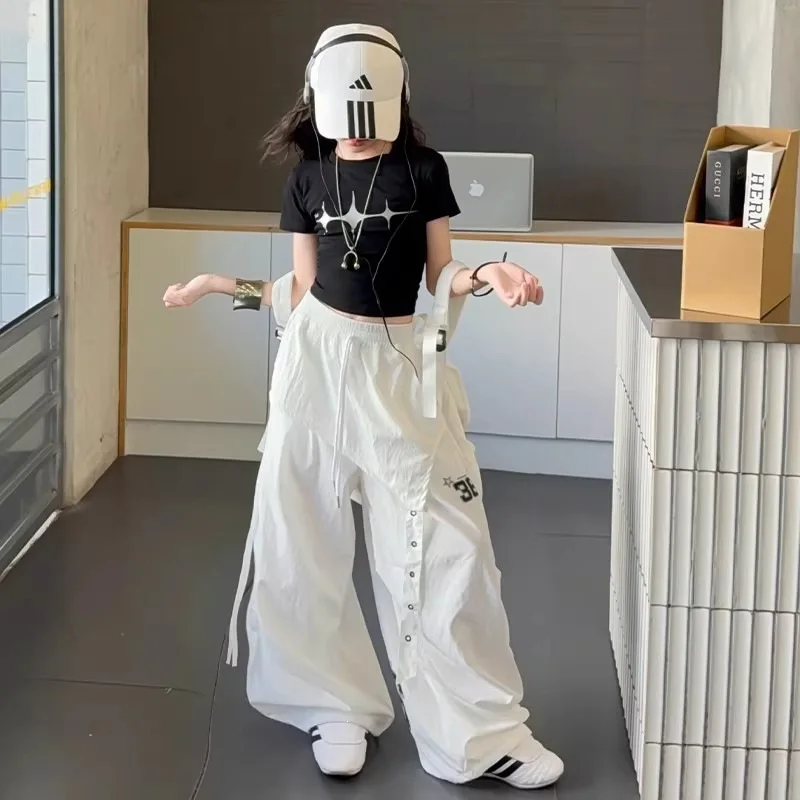 New Summer Girls Thin Quick Dry Pants Stylish Hip Hop Skirt Pants Kids Casual Trousers Streetwear Baggy Pants for Teens Girls - Image 5