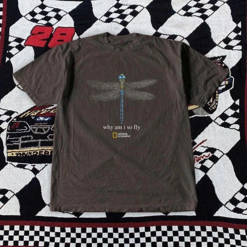 National Geographic Dragonfly T-Shirt Why Am I So Fly Graphic Unisex S-4XL Summer New Women's Vintage Tee