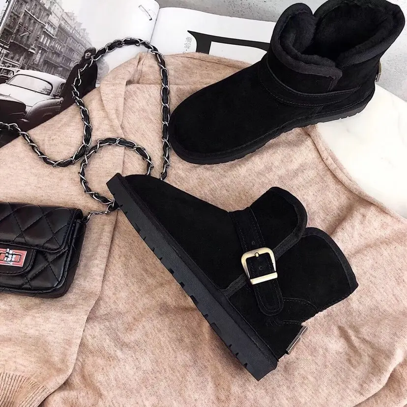 genuine sheep wool, classic sheepskin mini snow boots, casual warm chestnut boots for women platform boots - Image 4