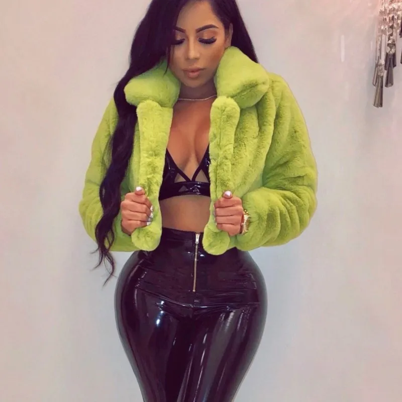 Women's Fashion Faux Fur Open Stitch Lapel Crop Jackets Women Short Coats Autumn Winter Long Sleeve Solid Warm Coat Outer Wear - Image 3