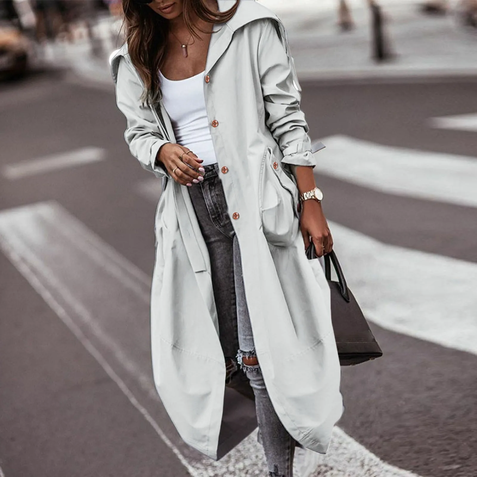 Spring Autumn Trench Coat Casual British Style Long Jackets for Women Single-breasted Oversized Jackets Overcoat Windbreaker - Image 3