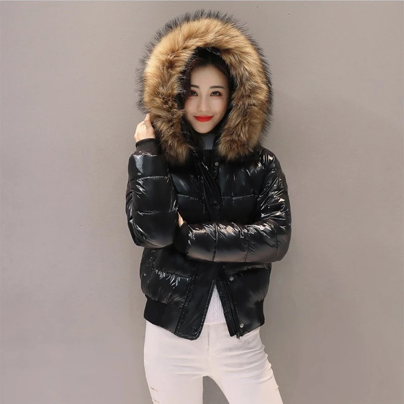 Fake Fur Coat Waterproof Autumn Winter Hooded Parkas Glossy Female Outerwear Fashion European Black Short Coats Women's Jacket - Image 5