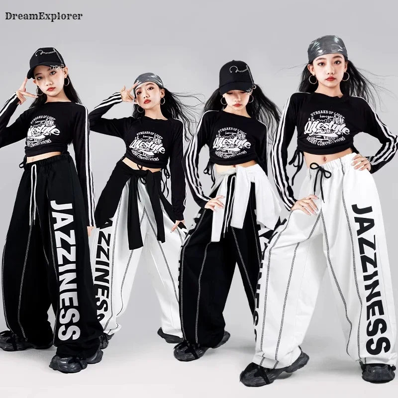 Girls K-pop Crop Top Cardigan Joggers Pants Child Hip Hop Stage Costume Kids Streetwear Jazz Street Dance Girl Group Clothes Set - Image 2