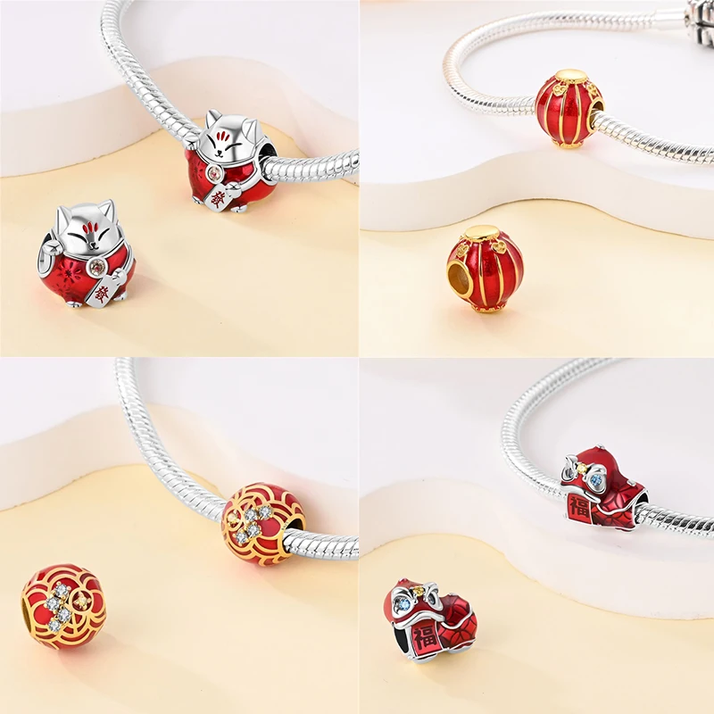 2026 New Year's Traditional Charms Beads 925 Sterling Silver Fortune Cat Dragon Dangle Fit Bangle Bracelet Necklace DIY Jewelry - Image 5