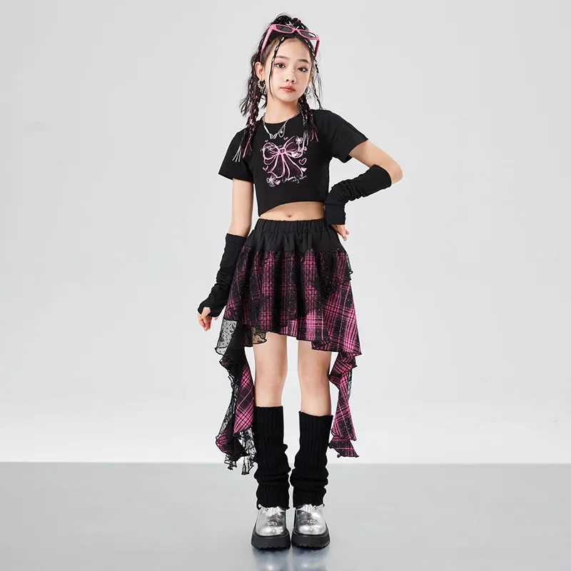 Hip Hop Girls Crop Top Street Dance Gauze K-pop Plaid Skirts Kids Streetwear Children Jazz Cheerleader Costumes Clothes Sets - Image 5