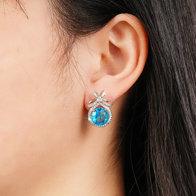 2026 New High End Sea Blue Zircon Earrings with Personalized Design for Attending Banquets, Elegant Temperament, and Jewelry - Image 2