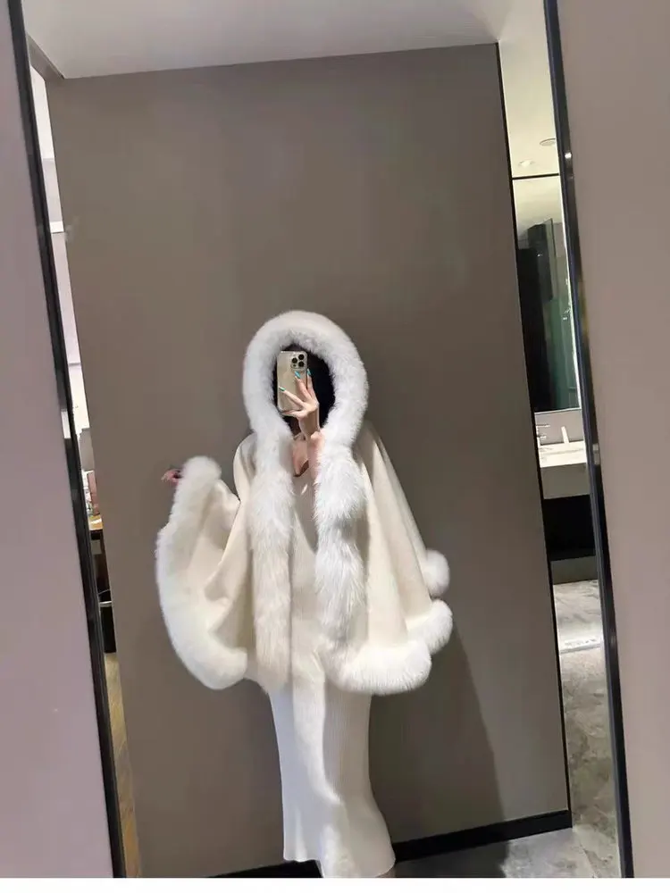 Chic Faux Fur Shawl Collar Hooded Coat Sweet Girl Plush Seductive Cowl Neck Long Sleeve Women's Thickened Autumn Winter Coat - Image 3