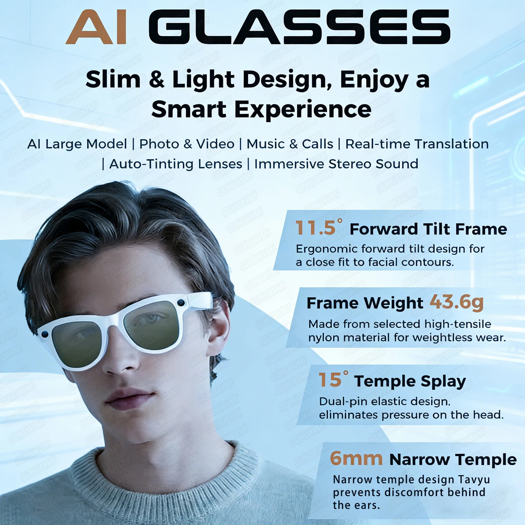 2026 Ultra AI Smart Glasses 1200P Camera ChatGPT Voice Assistant 32GB Storage Real-time Translation Bluetooth Music Sunglasses - Image 5