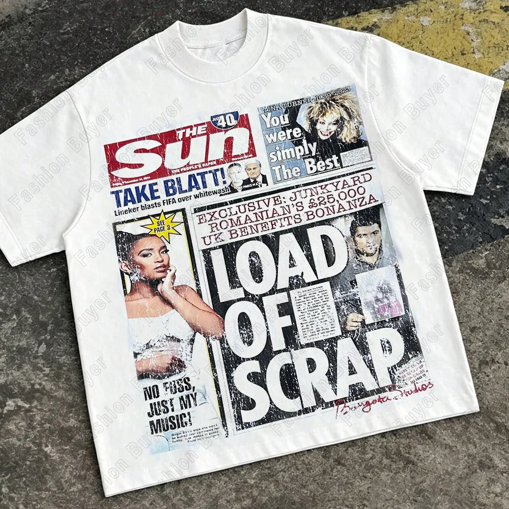 Harajuku American Newspaper Graphic T Shirts Y2k Tops Oversized T Shirt Couple Pro Choice Gothic Streetwear Vintage Men Clothing