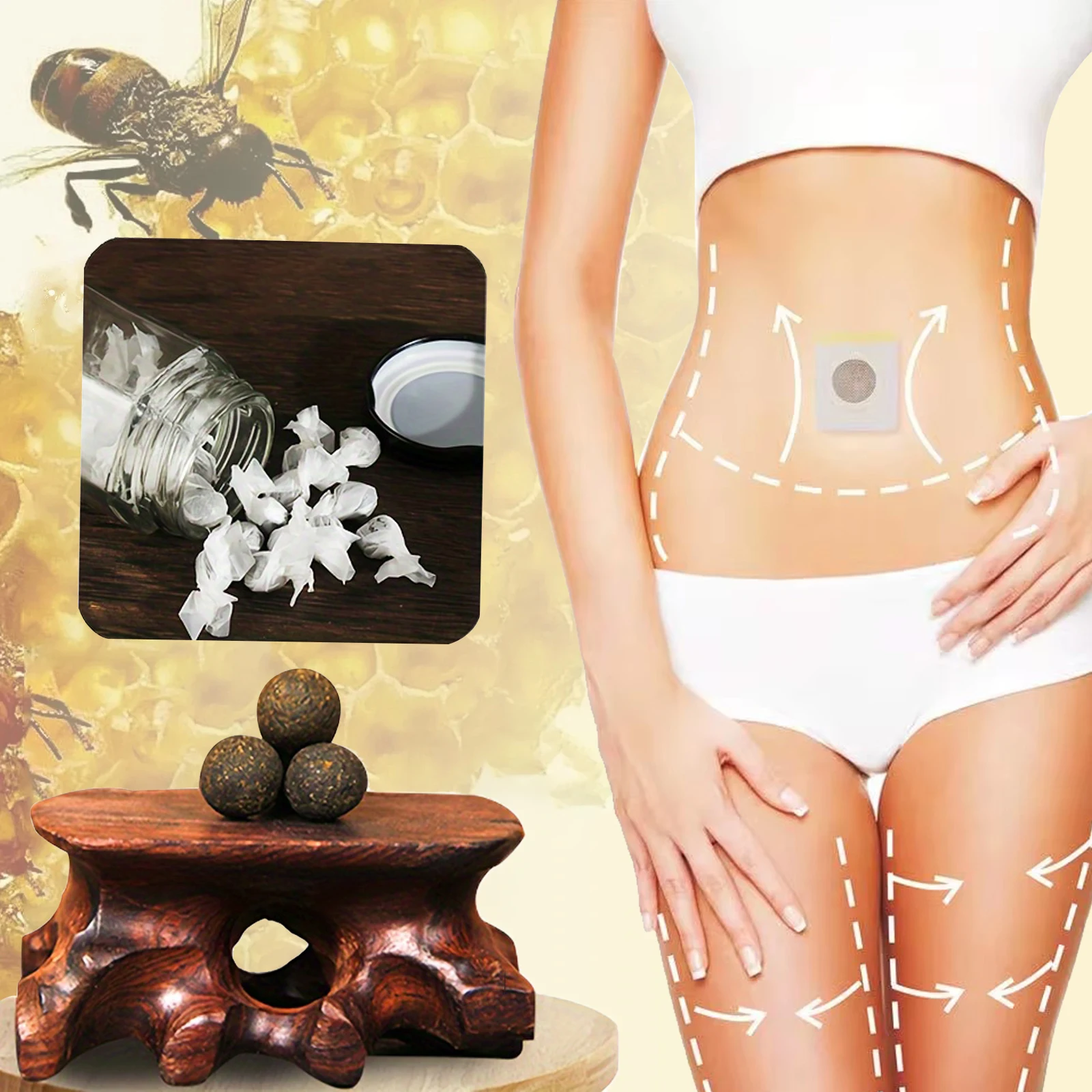 Body Shaping Patches Honey Belly Toning Pill Fast Burning Fat Lymphatic Improve Stomach Belly Slimming Stickers for Female Male