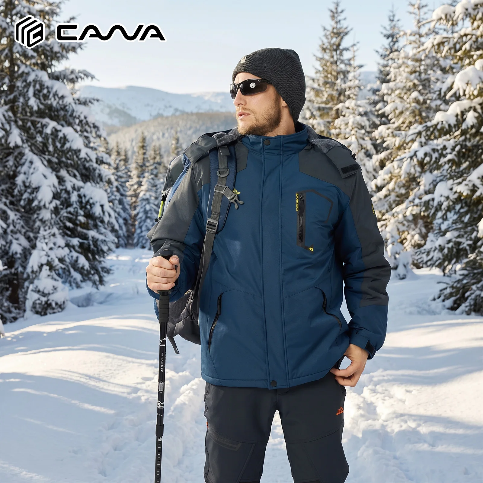 Men's Water-Resistant Ski Jacket Winter Fleece Lined Snow Coat Warm Windproof Outdoor Jacket