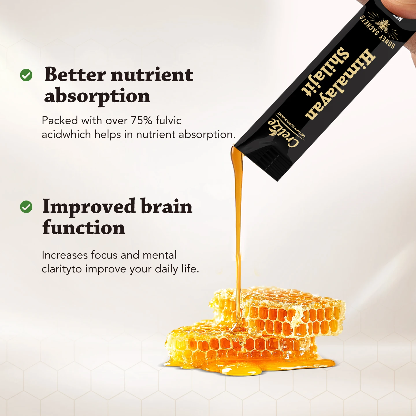 AHETE Shilajit Honey Sticks - With Shilajit Resin 400mg & Saffron 2mg Per Stick, Energy & Mood Balance. - Image 3
