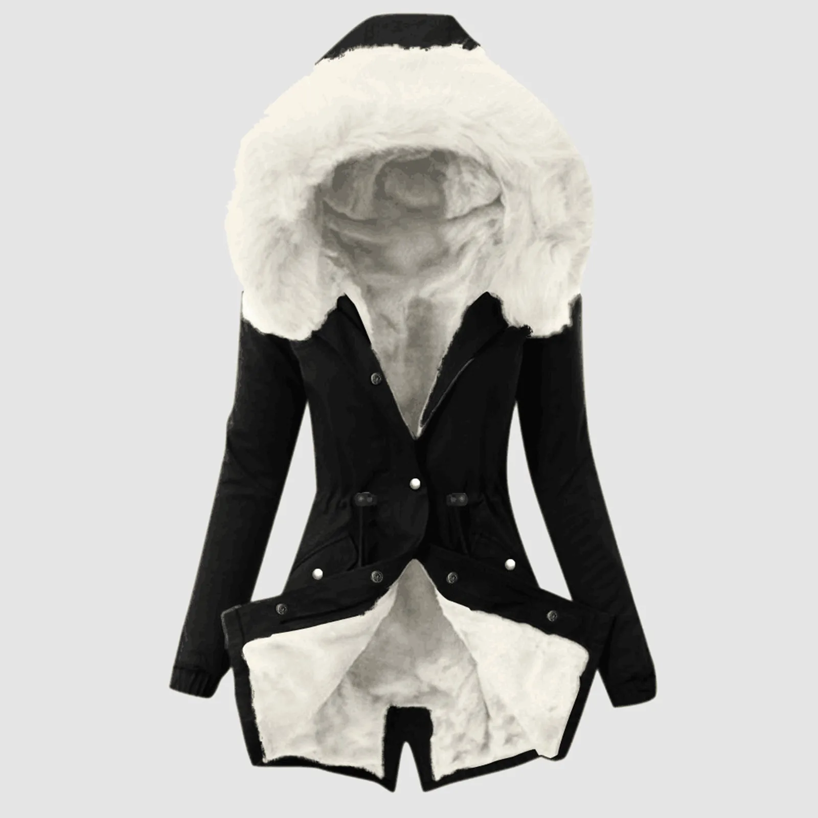 Casual Hooded Warm Down Jacket Women's Slim Fit Furry Hat Hooded Coats Outerwear Winter Long Sleeve Thickened Down Coats Parka