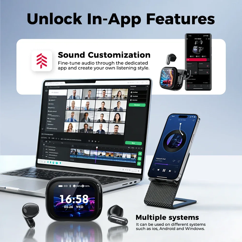 New 2026 HTC NE68 Bluetooth 6.0 Wireless Headphones AI Translation Earphones Long Battery Life Upgrade Free Translator APP - Image 4